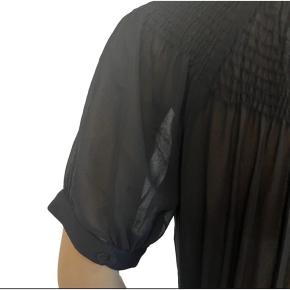 Anthro See U Soon Black Dress Keyhole Neckline Short Puffy Sleeves NWT Size S - Picture 9 of 12